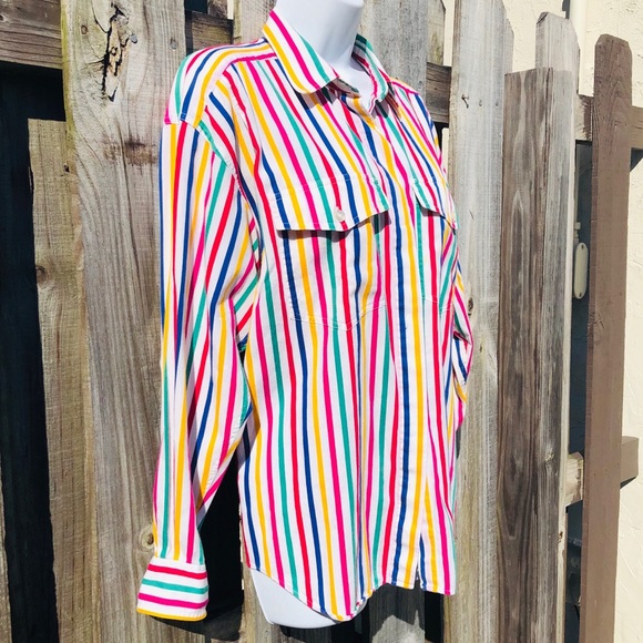 Liz Sport Rainbow Striped Button Down MEDIUM - Picture 4 of 11